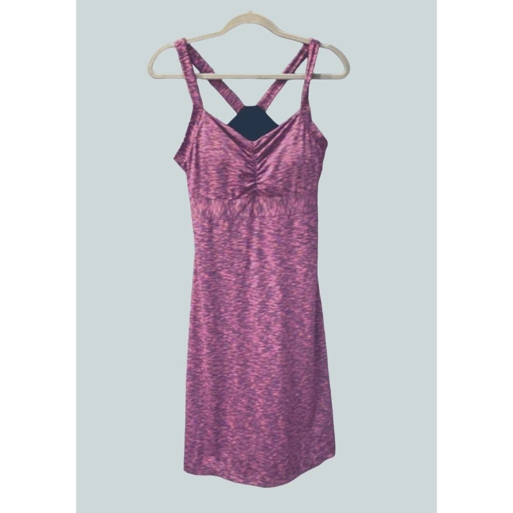 Prana Amaya Purple Space Dye Tank Dress Racerback Built In Bra Large Stretch - Picture 4 of 13